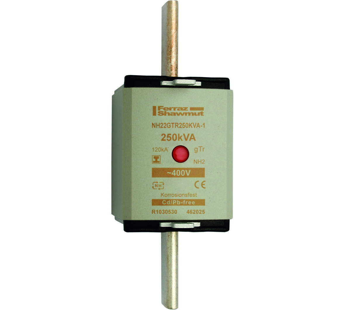 R1030530 - NH fuse-link gTr, 400VAC, size 2, 250KVA, centre indicator/insulated tags